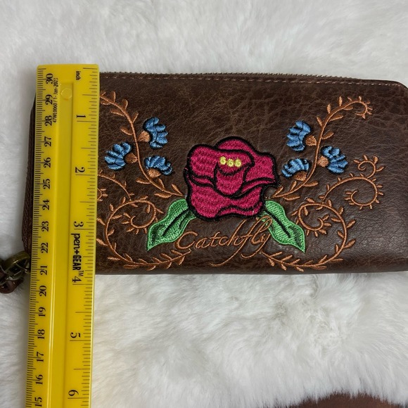 Catchfly Wallet Western Embroidered Rose Chestnut Brown Wristlet Wallet - Picture 3 of 7